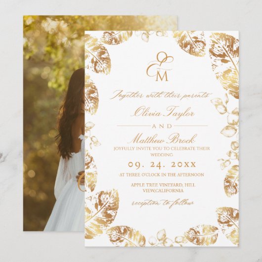 Boho Autumn Leafs | Elegant Wedding Kaart (Voorkant / Achterkant)