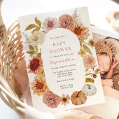 Boho Autumn Mums and Pumpkins Baby shower Kaart