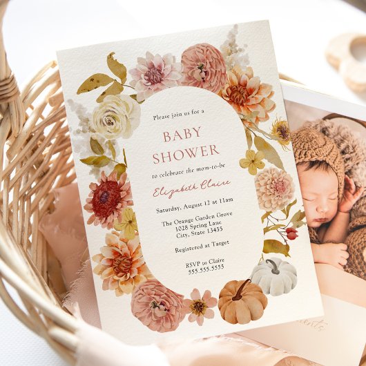 Boho Autumn Mums and Pumpkins Baby shower Kaart