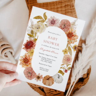 Boho Autumn Mums and Pumpkins Baby shower Kaart