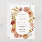 Boho Autumn Mums and Pumpkins Baby shower Kaart (Voorkant)