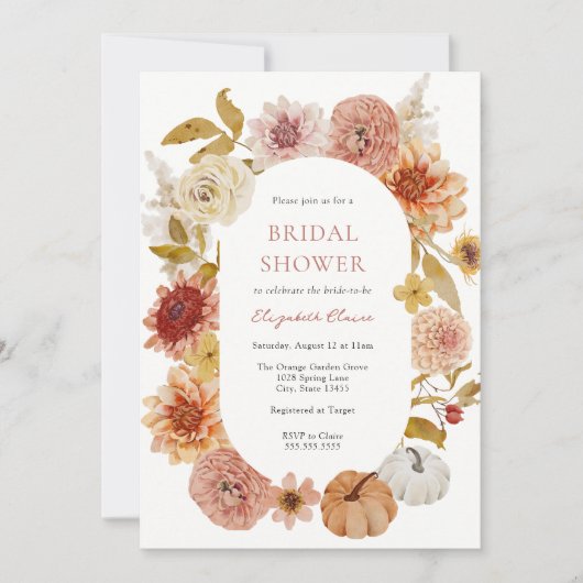 Boho Autumn Mums and Pumpkins Vrijgezellenfeest Kaart (Voorkant)