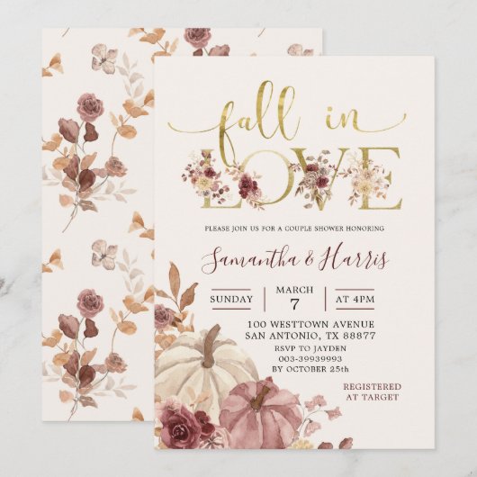 Boho Autumn Pumpkin Floral Herfst in Love Couple Kaart (Voorkant / Achterkant)