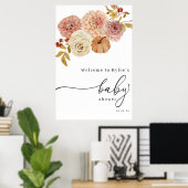 Boho Autumn Pumpkin Girl Baby shower Poster (Thuiskantoor)