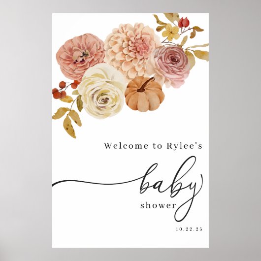 Boho Autumn Pumpkin Girl Baby shower Poster (Voorkant)