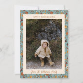 Boho Autumn Rustic Blue Floral Photo Thanksgiving Feestdagenkaart (Voorkant)