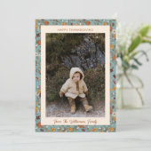 Boho Autumn Rustic Blue Floral Photo Thanksgiving Feestdagenkaart (Staand voorkant)