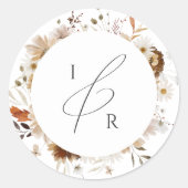 Boho Autumn Wildflower | Afdichting monogram envel Ronde Sticker (Voorkant)