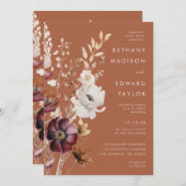 Boho Autumn Wildflower All-in-One Wedding Kaart (Voorkant / Achterkant)