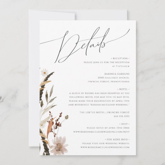 Boho Autumn Wildflower | Alles in één bruiloft Kaart (Achterkant)