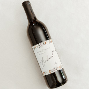 Boho Autumn Wildflower   Beige bruidsmeisje voorst Wijn Etiket