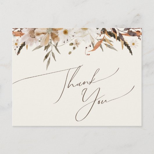 Boho Autumn Wildflower | Beige bruiloft dank u Briefkaart (Voorkant)