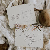 Boho Autumn Wildflower | Beige bruiloft dank u Briefkaart