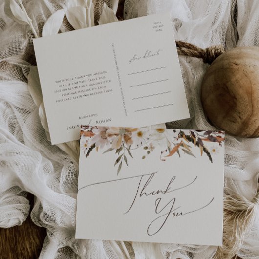 Boho Autumn Wildflower | Beige bruiloft dank u Briefkaart