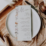 Boho Autumn Wildflower | Beige bruiloft diner menu<br><div class="desc">Introductie van onze prachtige boho herfst wilde bloem | Beige bruiloft diner menu, die een eenvoudig en modern ontwerp dat de schoonheid van de natuur weerspiegelt omarmt. Met geperste gedroogde herfst waterverf bloemen en terracotta bladeren, het vangt de essentie van oktober verbrande oranje tinten, het creëren van een minimalistisch maar...</div>