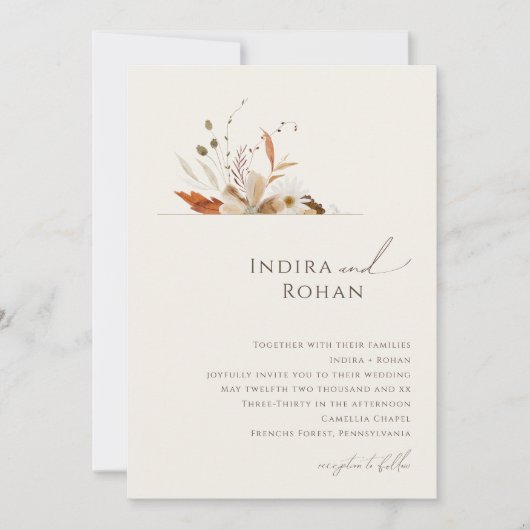 Boho Autumn Wildflower | Beige bruiloft Kaart (Voorkant)