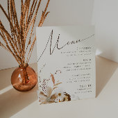 Boho Autumn Wildflower | Beige bruiloft Menu Reclamebord Met Voetstuk