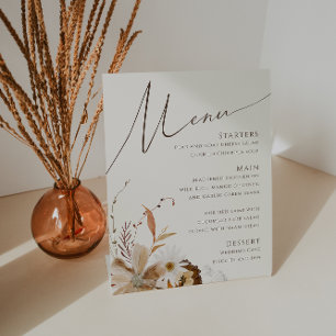 Boho Autumn Wildflower   Beige bruiloft Menu Reclamebord Met Voetstuk
