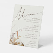 Boho Autumn Wildflower | Beige bruiloft Menu Reclamebord Met Voetstuk (Voorkant)