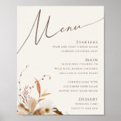 Boho Autumn Wildflower | Beige Bruiloft Menu Sign Poster (Voorkant)