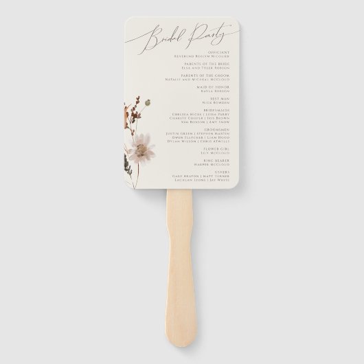 Boho Autumn Wildflower | Beige bruiloft programma Handwaaier (Achterkant)