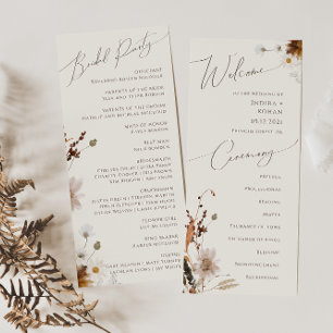 Boho Autumn Wildflower   Beige bruiloft programma Programmakaart