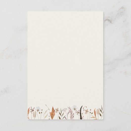 Boho Autumn Wildflower | Beige bruiloft receptie Informatiekaartje (Achterkant)