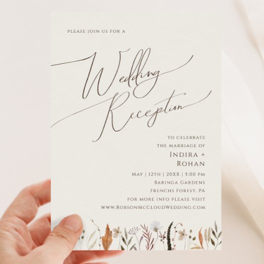 Boho Autumn Wildflower | Beige bruiloft receptie Kaart
