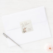 Boho Autumn Wildflower | Beige bruiloft Welkom Vierkante Sticker (Envelop)