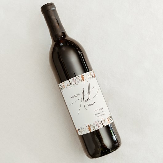 Boho Autumn Wildflower | Beige bruiloft Wijn Etiket