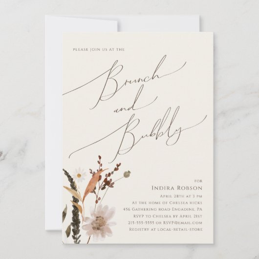 Boho Autumn Wildflower | Beige Brunch en Bubble Kaart (Voorkant)