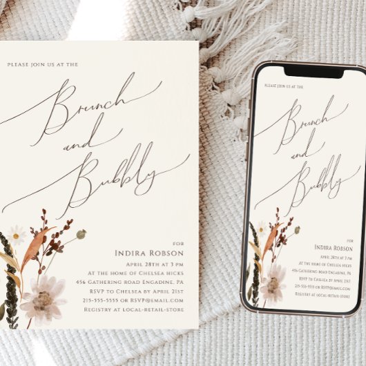 Boho Autumn Wildflower | Beige Brunch en Bubble Kaart