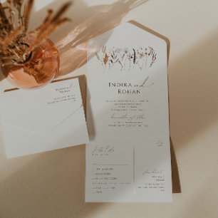 Boho Autumn Wildflower Beige Casual afdichting en  All In One Uitnodiging