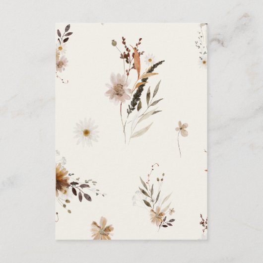 Boho Autumn Wildflower | Beige Evenementenschema Informatiekaartje (Achterkant)