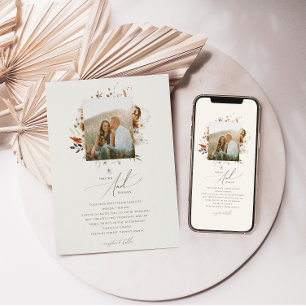 Boho Autumn Wildflower   Beige foto bruiloft Kaart