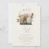 Boho Autumn Wildflower | Beige foto bruiloft Kaart (Voorkant)