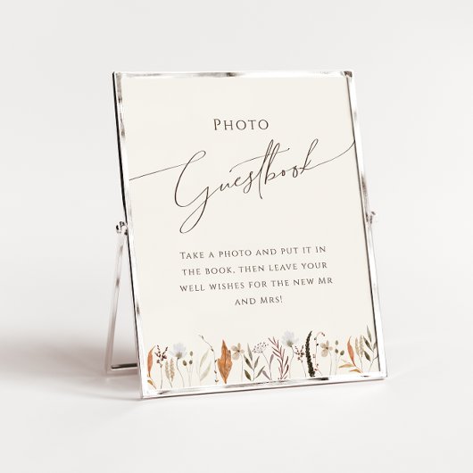 Boho Autumn Wildflower Beige Foto Gastenboek teken Poster