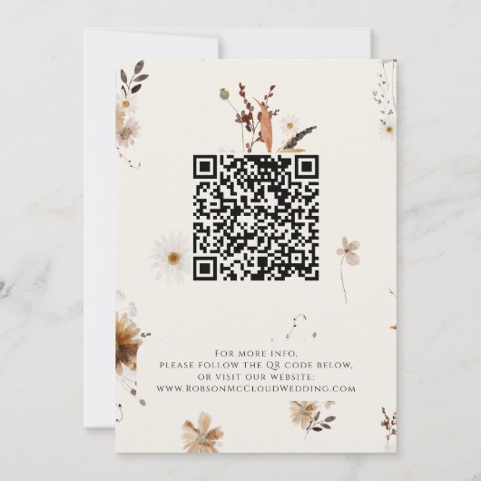 Boho Autumn Wildflower | Beige Foto Lijst QR Code Save The Date (Achterkant)