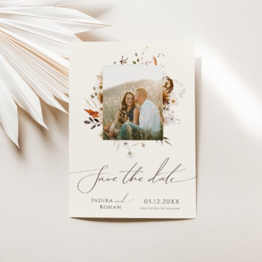 Boho Autumn Wildflower | Beige Foto Lijst Save The Date