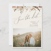Boho Autumn Wildflower | Beige foto QR-code Save The Date (Voorkant)