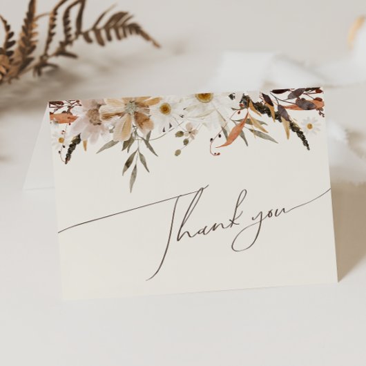 Boho Autumn Wildflower Beige Gevouwen Dank u kaart