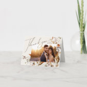 Boho Autumn Wildflower | Beige gevouwen foto Bedankkaart (Voorkant)