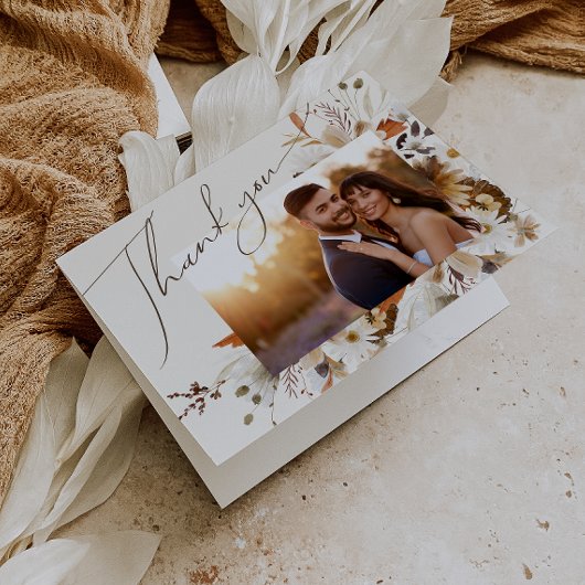 Boho Autumn Wildflower | Beige gevouwen foto Bedankkaart