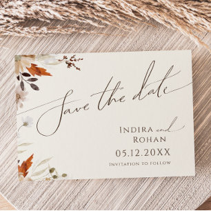 Boho Autumn Wildflower   Beige Horizontaal Save The Date