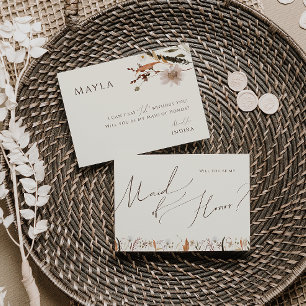 Boho Autumn Wildflower   Beige Maid of Honor Kaart