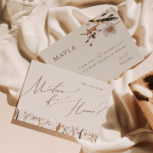 Boho Autumn Wildflower Beige Matron of Honor Kaart