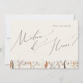 Boho Autumn Wildflower Beige Matron of Honor Kaart (Voorkant)