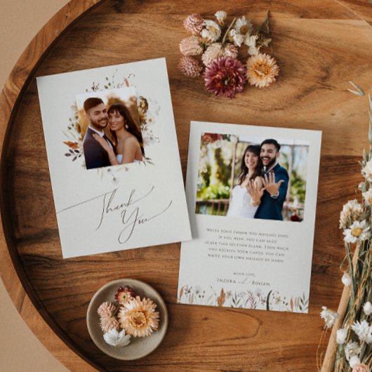 Boho Autumn Wildflower | Beige platte foto Bedankkaart