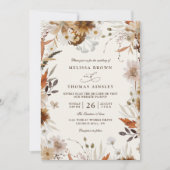 Boho Autumn Wildflower Beige QR Code Wedding Kaart (Voorkant)
