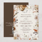 Boho Autumn Wildflower Beige QR Code Wedding Kaart (Voorkant / Achterkant)